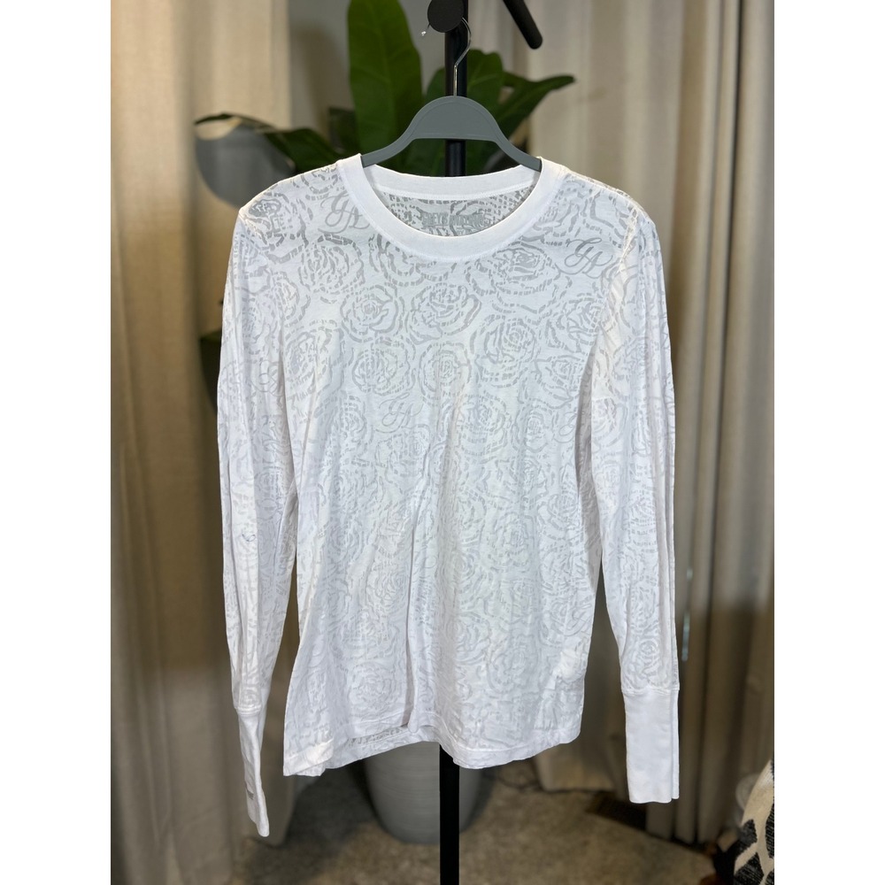 Greys Anatomy by Barco White Burnout Rose Floral Long Sleeve Scrub Undershirt
